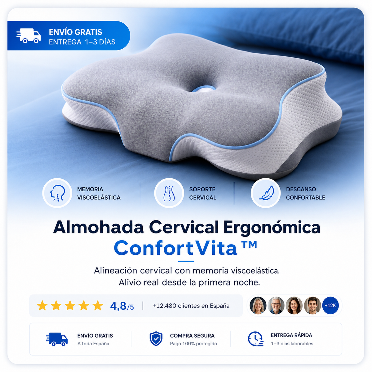 Almohada Cervical Ergonómica ConfortVita™